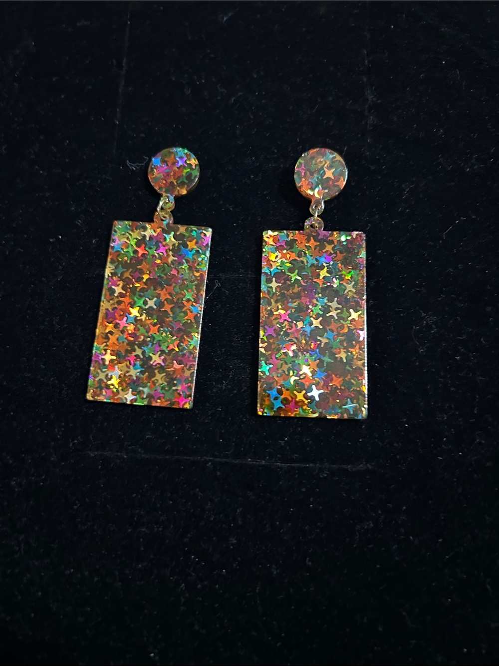 Multicolor Holographic Star Rectangle Drop Earrings